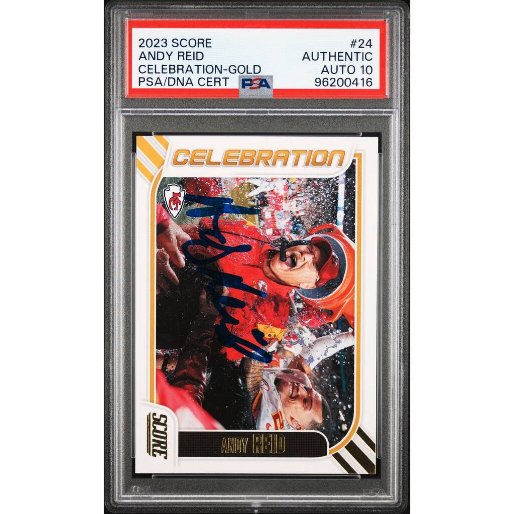 Andy Reid 2023 Score Celebration Gold Signed Football Card #24 Auto PSA 10 416 - 8'6" x 11'6"