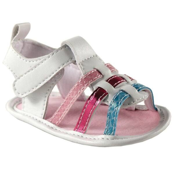slide 1 of 1, Luvable Friends Baby Girl Crib Shoes, White Metallic Sandal 0-6 Months - White Metallic Sandal