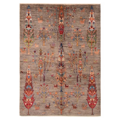 ECARPETGALLERY Hand-knotted Modern Ersari Taupe Wool Rug - 4'10 x 6'8