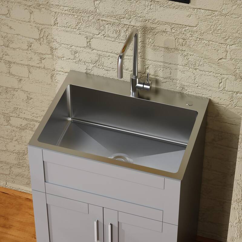 23.7-Inch Bathroom Vanity with Drop-in Stainless Steel Sink, Soft-Close Doors, Eco-Friendly MDF Cabinet - 23.7in L MDF