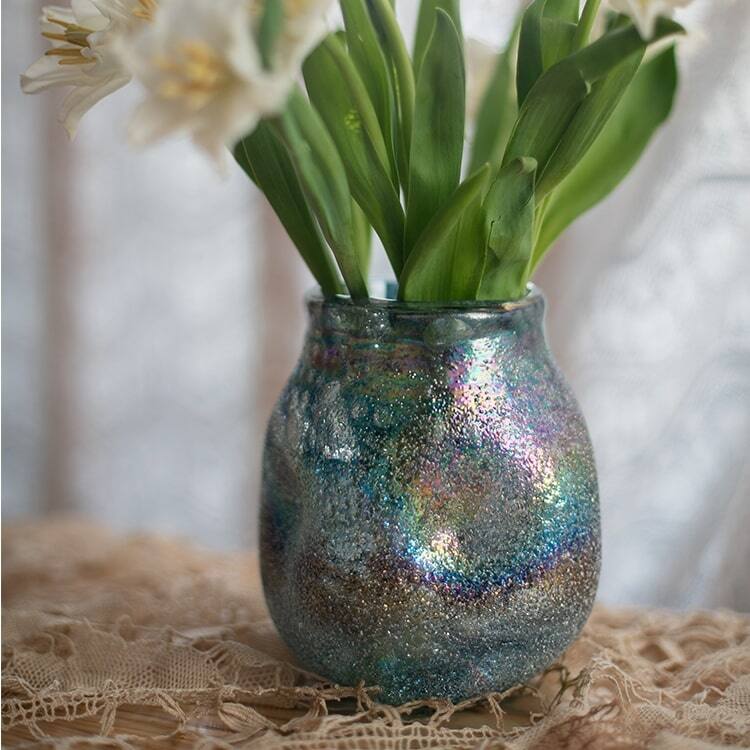 RusticReach Blue Bubble Hand Blown Glass Vase
