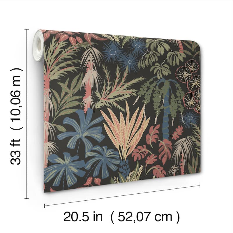 A-Street Prints Everglades Black Botanical Wallpaper