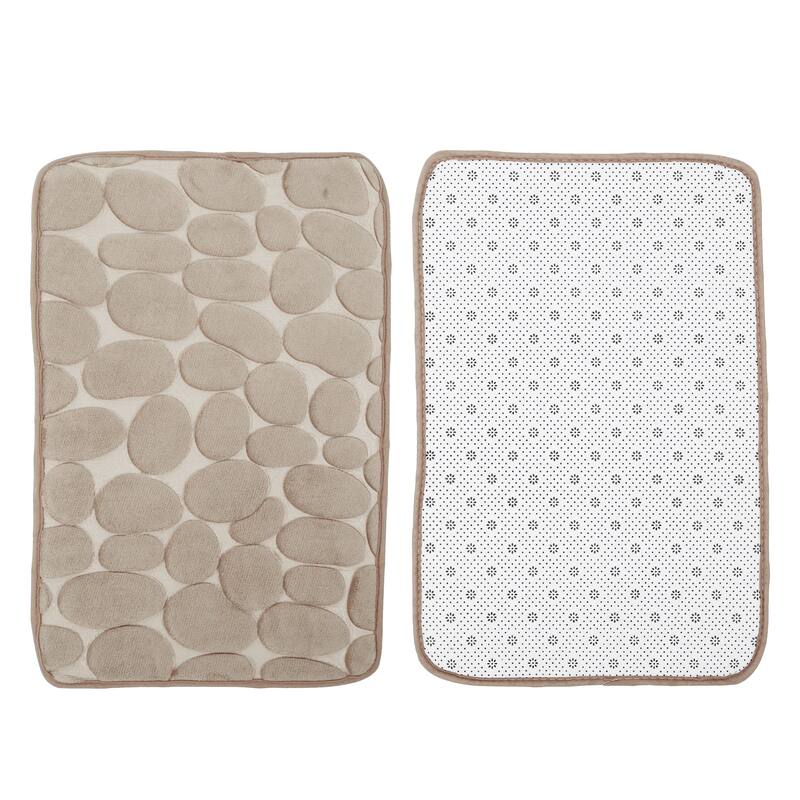 Non-Slip Bathroom Rugs, Polyester Bath Mat, Machine Washable Beige Cobblestone Pattern 23.62"x15.75"