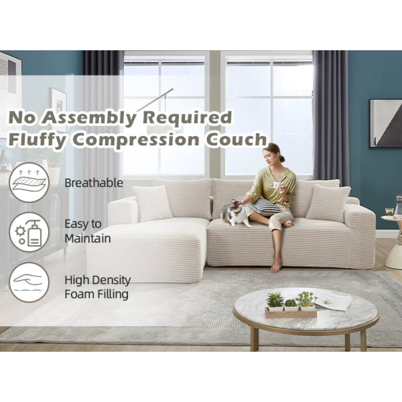 Roomfitters Modular Sectional Sofa L-Shape Cloud Couch with Oversized Left Facing Chaise, Memory Foam 2-Seat Sofa