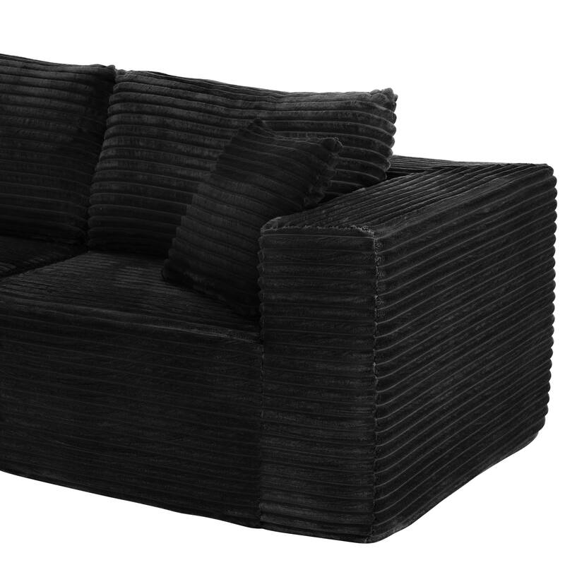 Dovelina Convertible Plush Corduroy Foam-Filled Sleeper Sofa Chaise for Living Room