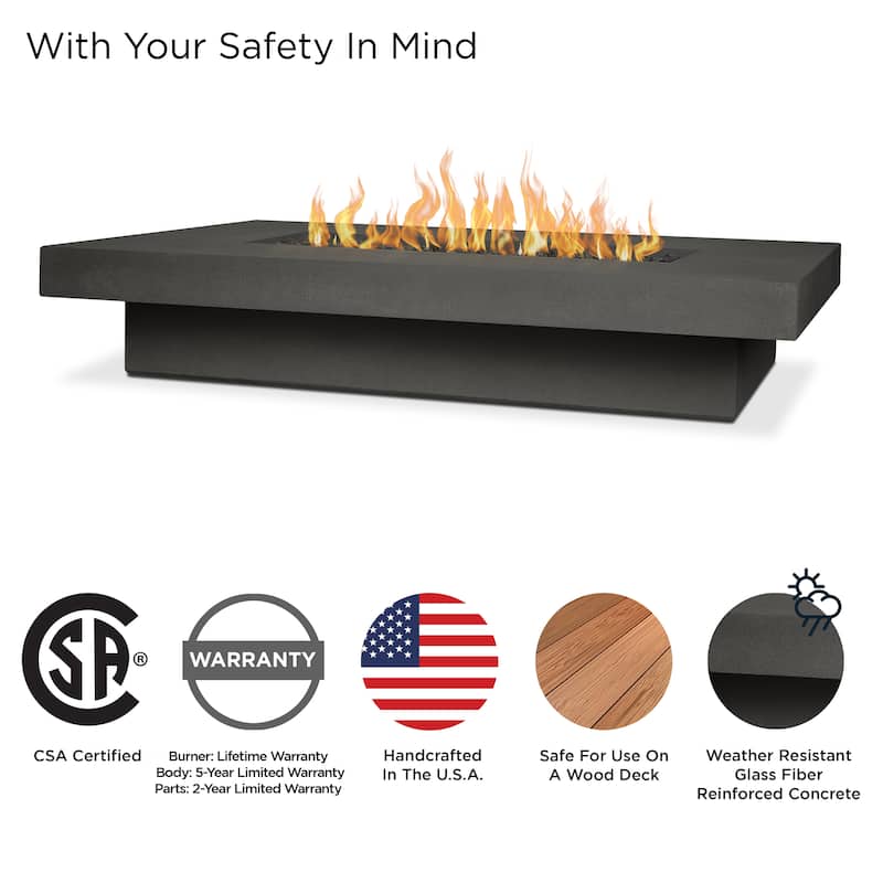 Lindon 72" Rectangle Propane Fire Table in Carbon - 72"L x 42W x 14H