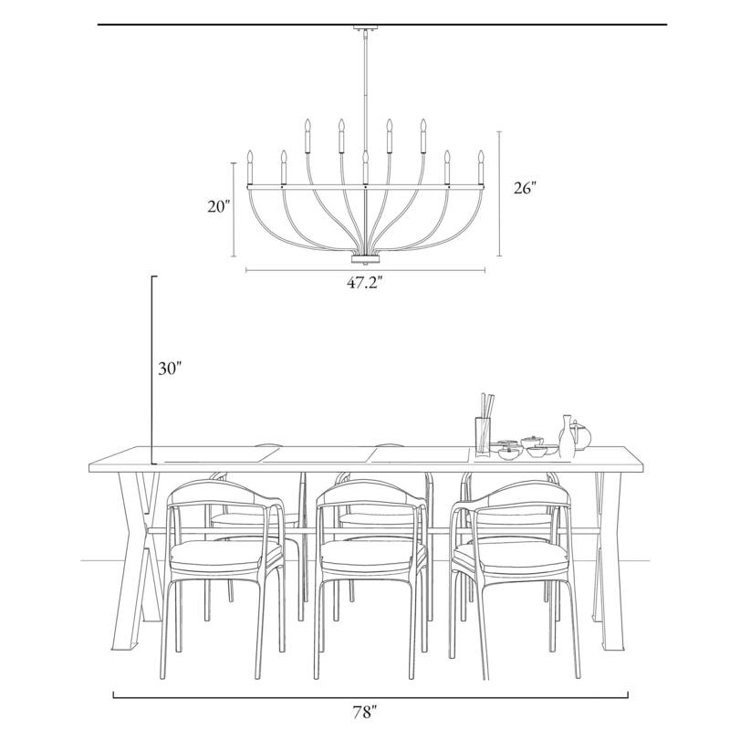 Mid-Century Modern 12-Light Wheel Chandelier 47.2 in Black Metal Ceiling Light for Living Room - D47.2" x H26"