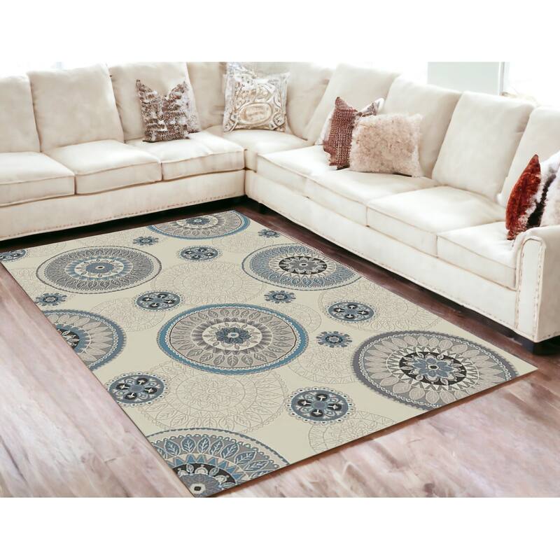 Guyis Geometric Modern Stain Resistant Woven Area Rug By HomeRoots - 91' X '63' X '0.4 - Lavender/Ivory - Rectangle