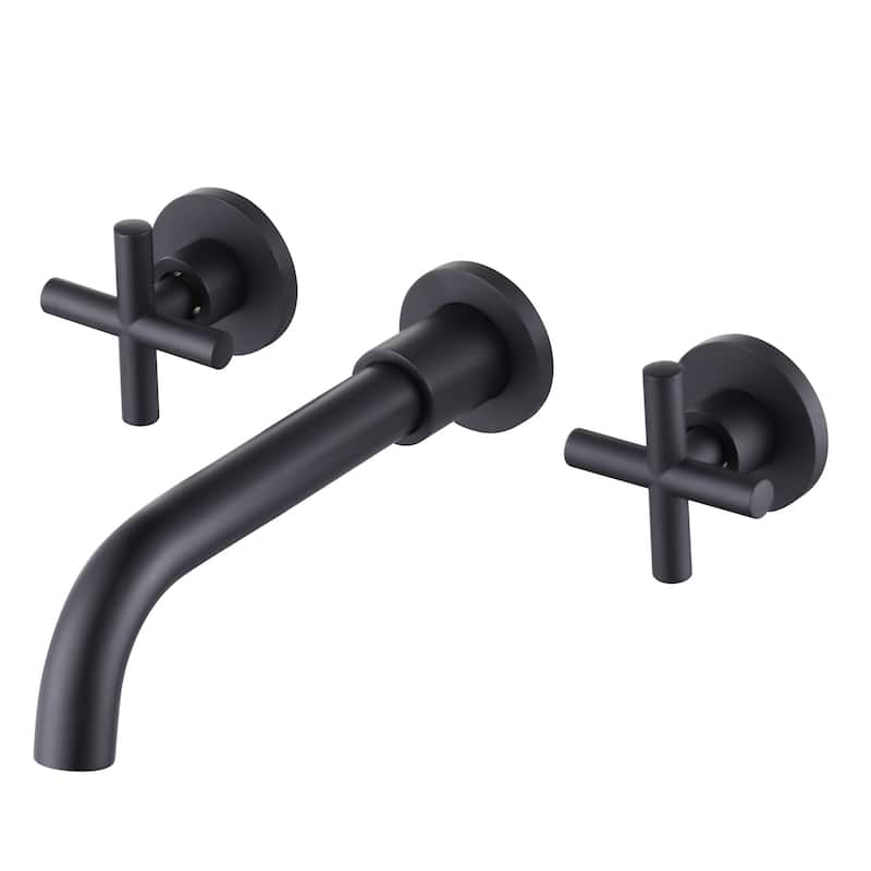 WOWOW Wall Mount Double Handle Bathroom Faucet - Matte Black