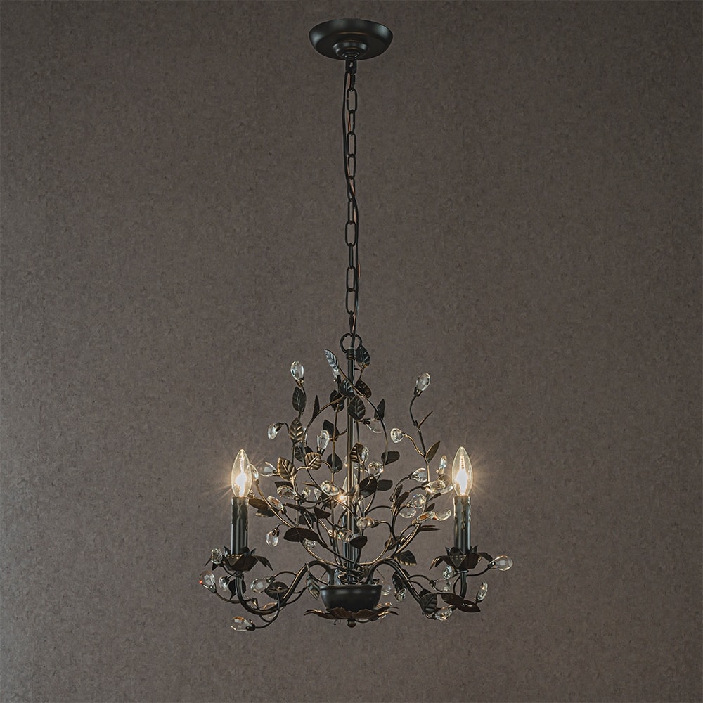 CraftHome Contemporary Dark Bronze Leaf Chandelier Elegant Interior Lighting With Crystal Accents For Dining Room Foyer