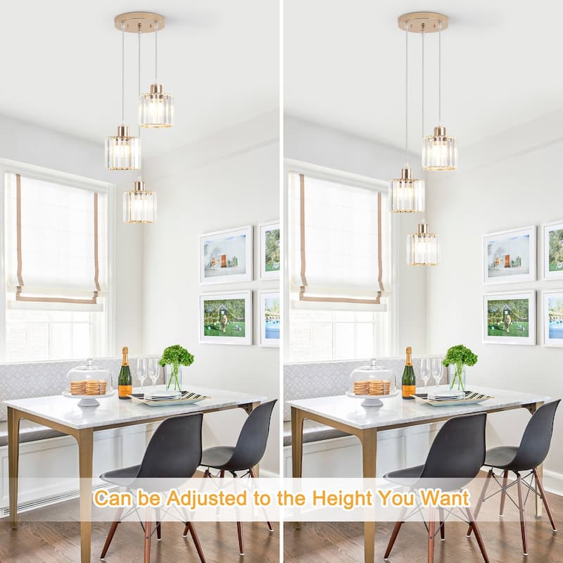 Modern 3-Light Crystal Chandelier, Kitchen Island Pendant Lights, Classic Semi Flush Mount Chandelier for Dining Room