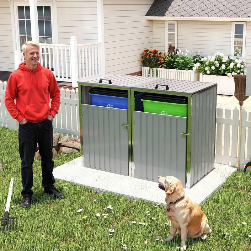 54 Cu. Ft. Outdoor Trash Can Storage Shed, Pneumatic Support Rod Storage - N/A