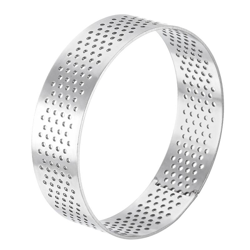 Stainless Steel Circular Cake Rings 2.7" Perforated Cake Mousse Ring Baking Mold - Silver