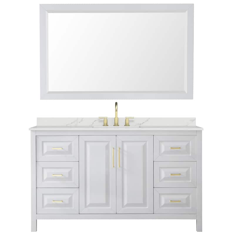 Daria 60-inch Single Vanity, 3 Hole Quartz Top, 58-inch Mirror