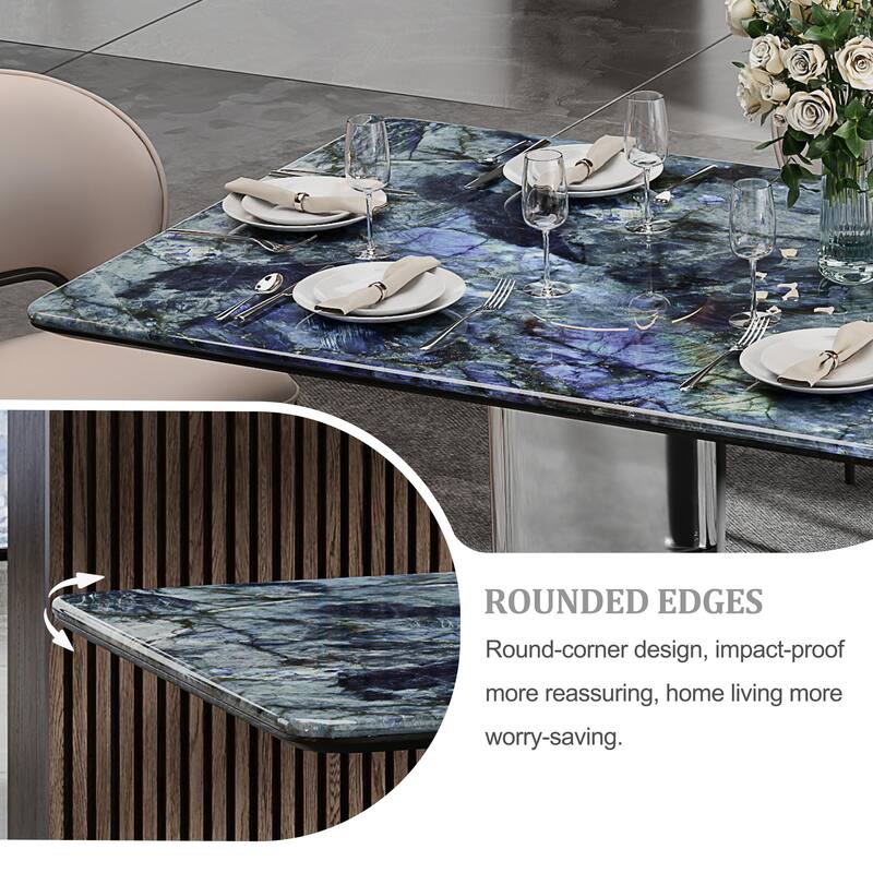 78.74"Modern Dining Table for 6-8,Glossy Sintered Stone Top, Blue - 78.74"