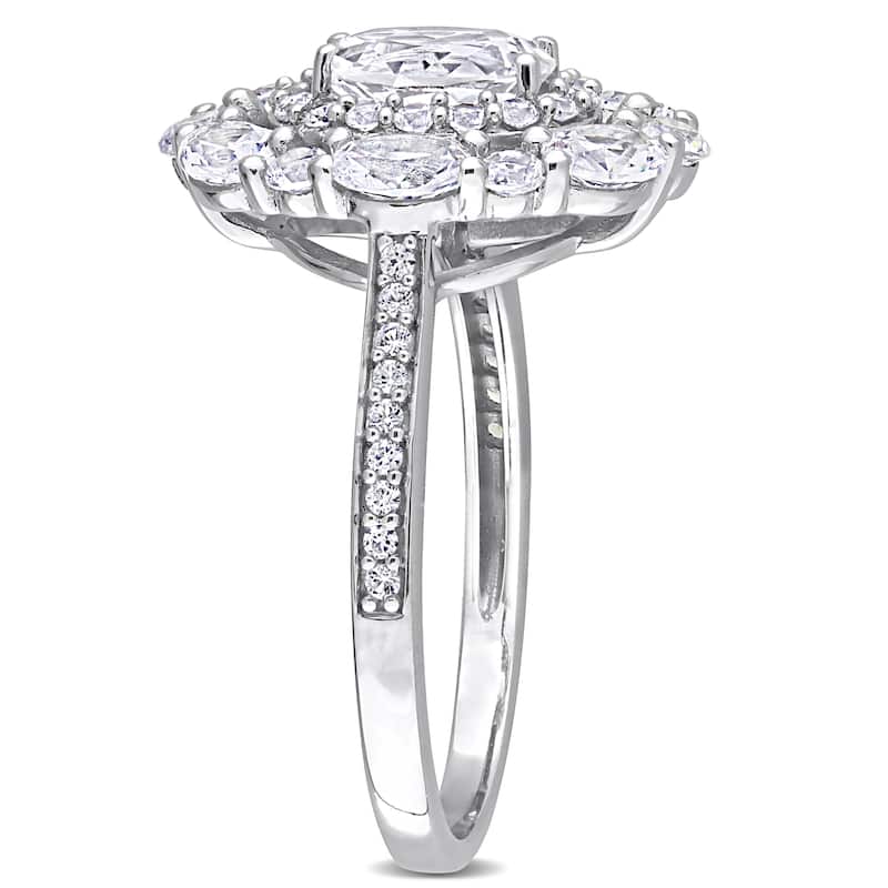 Miadora 3 1/2ct TGW Created White Sapphire Fancy Halo Engagement Ring in 10k White Gold