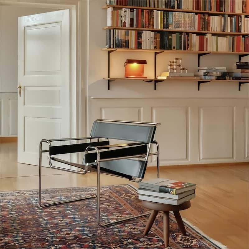Momei Mid-Century Modern Saddle Leather Accent Chair with Stainless Steel Chair Leg
