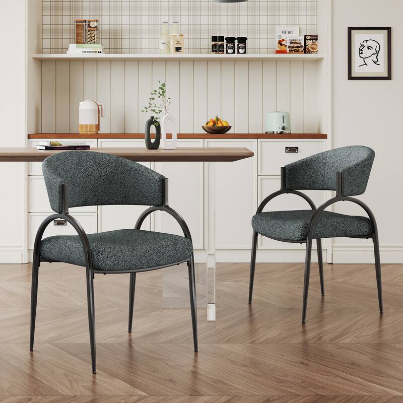 Modern Set of 2 Dining Chairs with Padded Backrest Seat, Metal Legs for Dining Room Living Room and Café - Dark Green Black