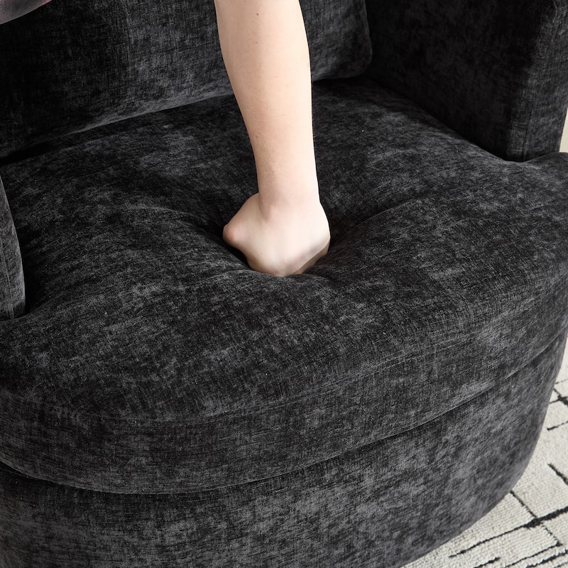 Upholstered Swivel Chair with Metal Base, Chenille Fabric Accent Chair with Curved Back, Living Room Single Sofa