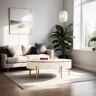 Modern Oval Coffee Table with 2 large Drawers Storage Accent Table ...