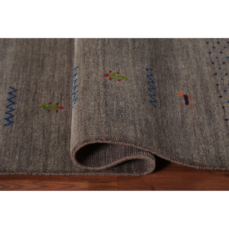 Tribal Gray Gabbeh Square Area Rug Handmade Wool Carpet - 6'6"x 6'7"