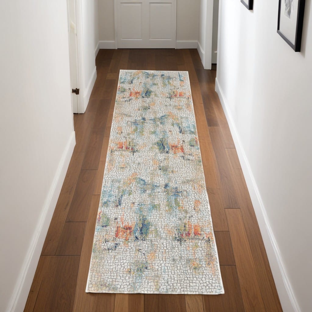 Power Loomed Distressed Abstract Modern Non Skid Area Rug - 96' X '28' X '0.5