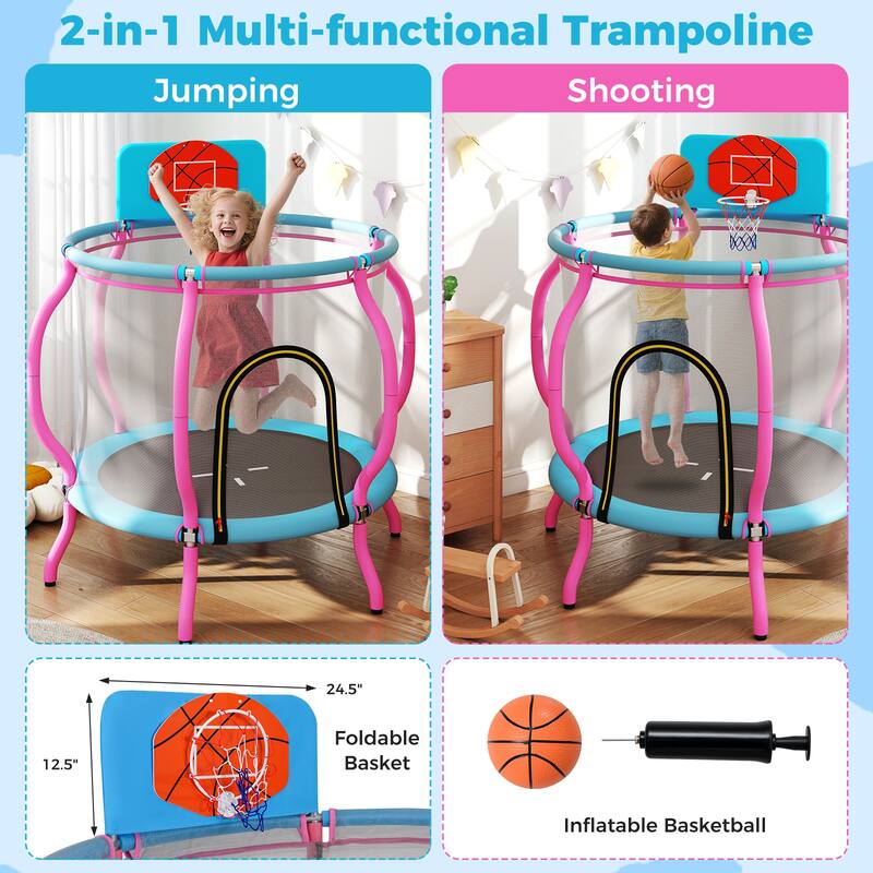 Gymax 48'' Kids Trampoline Indoor & Outdoor Pumpkin Trampoline - Pink, Light Blue