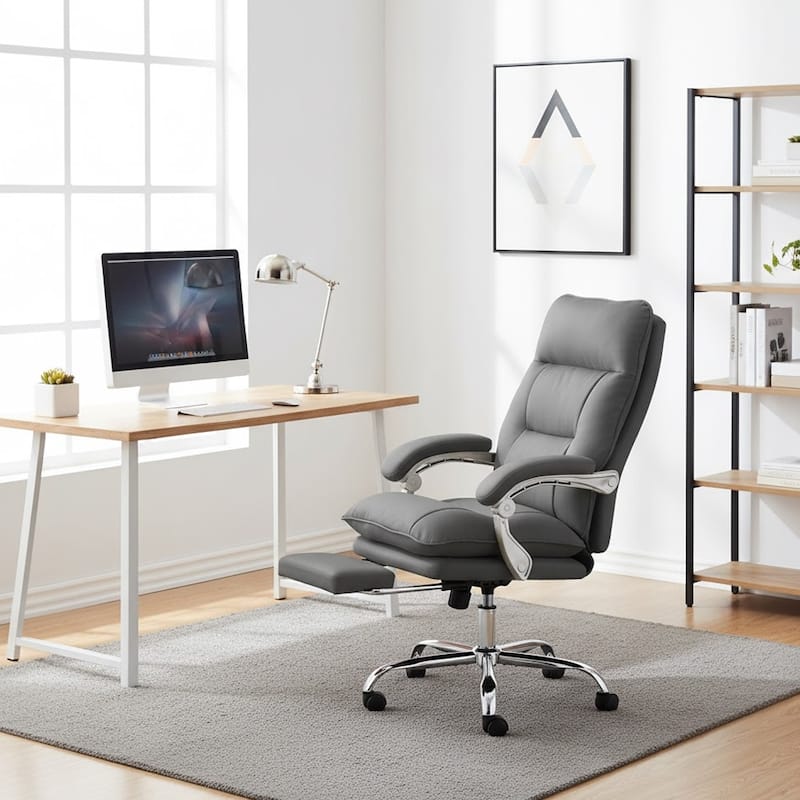 Reclining Executive Office Chair with Footrest - Grey