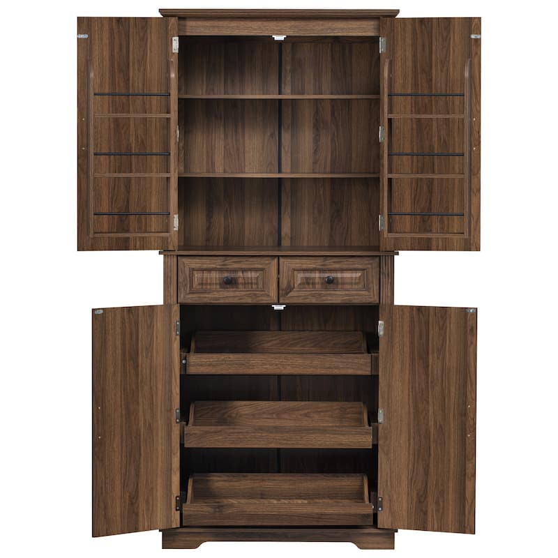 71" Tall Kitchen Pantry Cabinet with 3 Pull-Out Organizers, Freestanding Cupboard With Adjustable Shelves, Versatile Storage