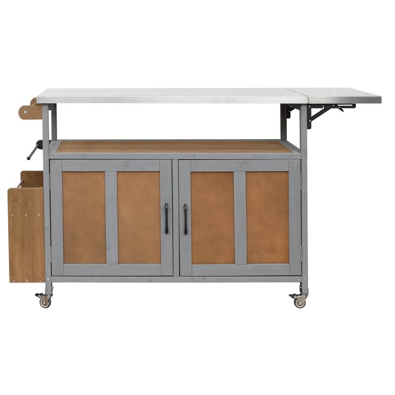 Foldable Outdoor Mobile Portable Kitchen Island Cart with Lockable Wheels, Storage Cabinet and Towel Rack