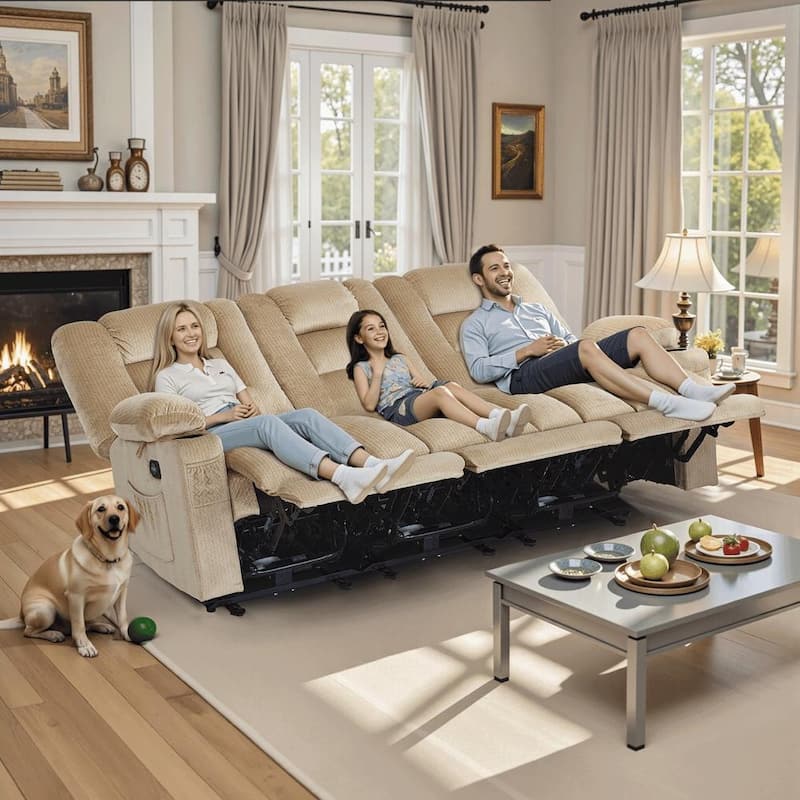 MCombo Power Reclining Loveseat Sofa with Heat and Massage, Fabric PR648