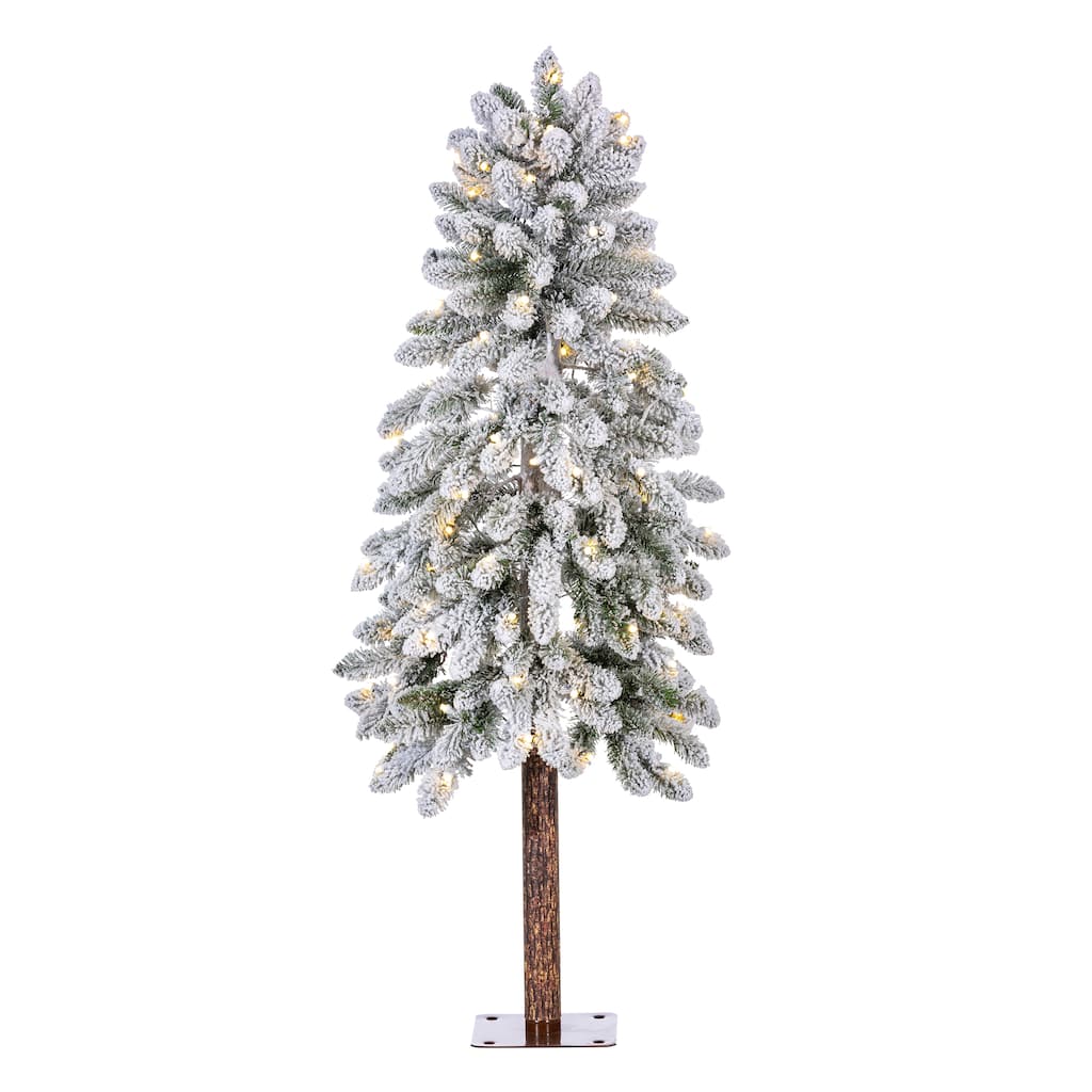 4.5 ft. Pre Lit Warm White LED Christmas Flocked Alpine Tree