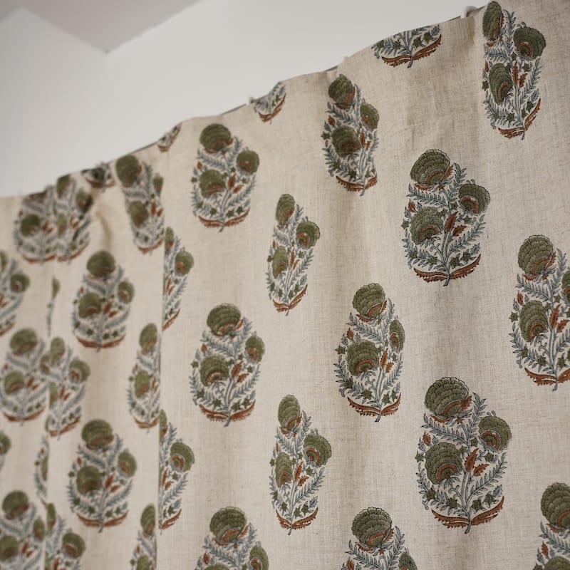 Fabdivine Handmade Floral Block Print Window or Door Room Décor Viscose Linen Curtain