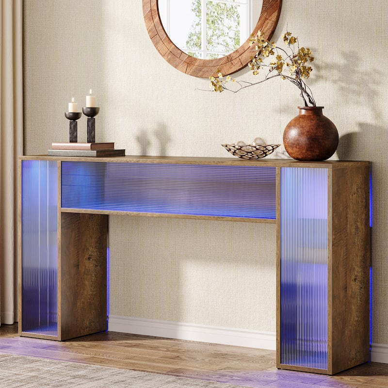 63" Long Farmhouse Wood Console Table with LED Light for Living Room - 62.99" W x 11.81" D x 33.07" H