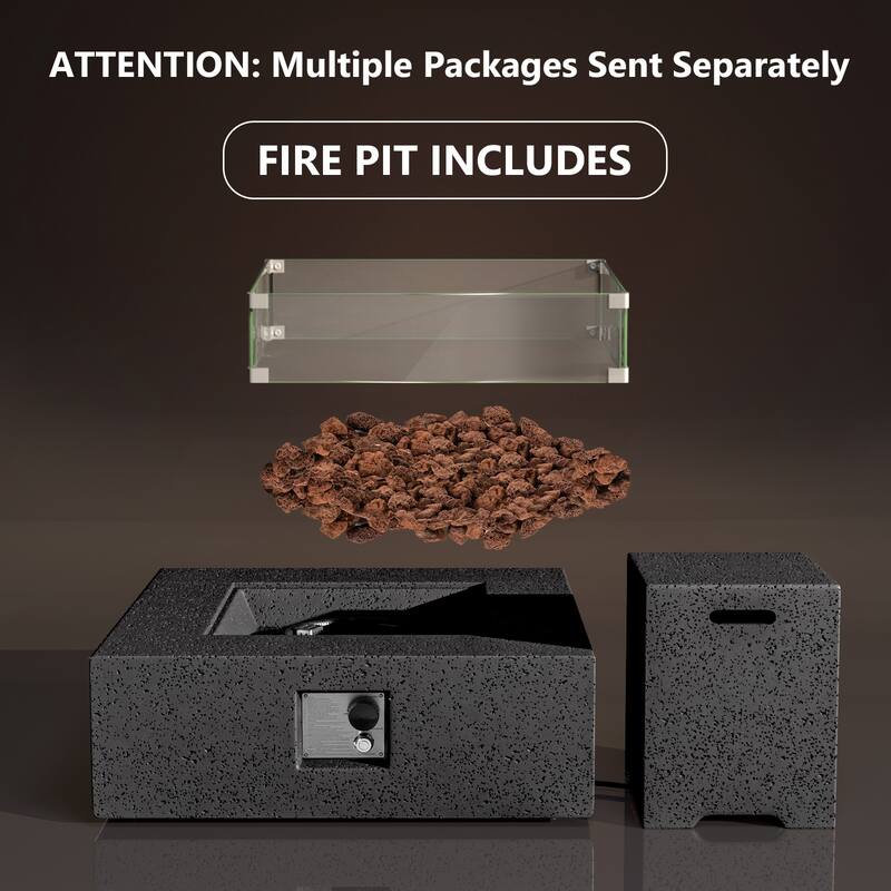 COSIEST Square Patio Fire Table With Tank Cover, Glass Wind Guard