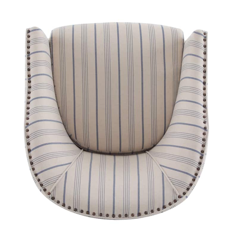 Striped Fabric Barrel Chair with Solid Wood Legs