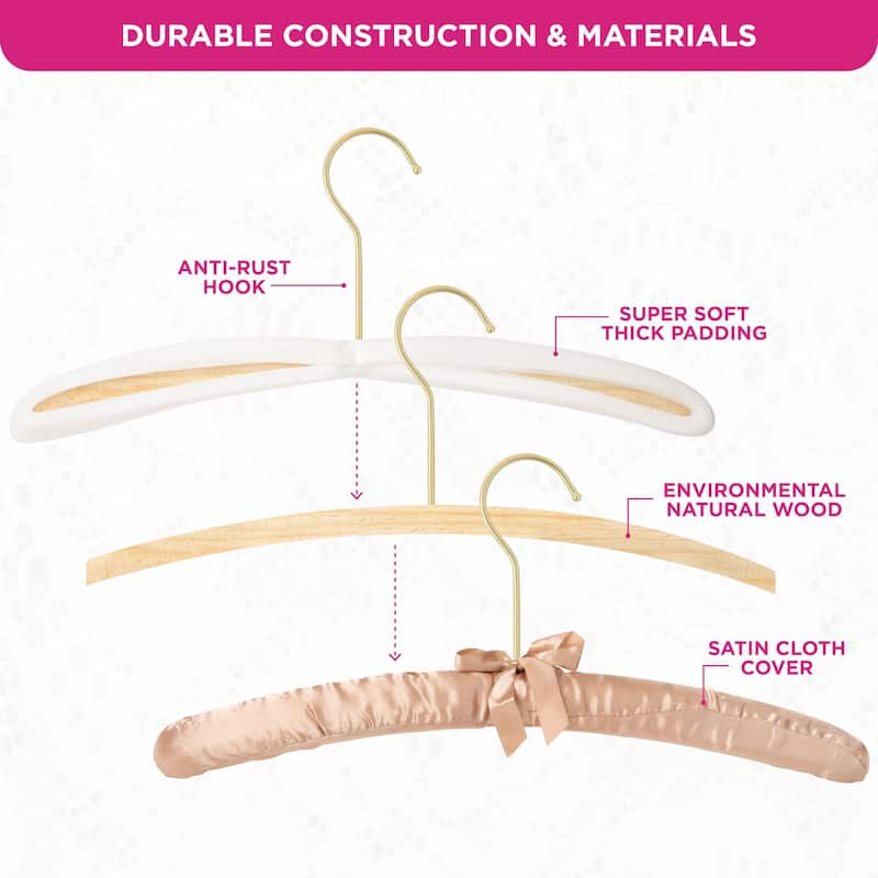 Padded Hangers Premium Heavy Duty Satin Anti Slip - Earthtone, Set of 12