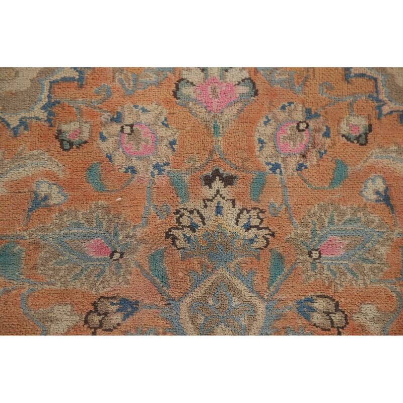 Hand Knotted Oriental 100% Wool Carpet Traditional Floral Oranges & Rust Mashad Area Rug - 11' 2'' X 8' 1''