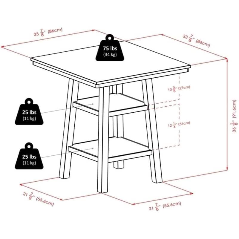 3 Rich Walnut High Table with Shelves Cushion Saddle Seat Stools 36"