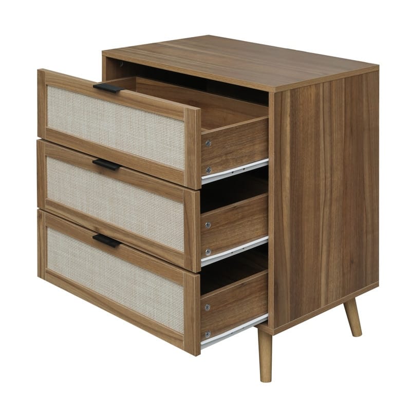 Wood Storage Cabinet with 3 Engineered Rattan Drawer Suitable for Bedroom,Living Room,Study