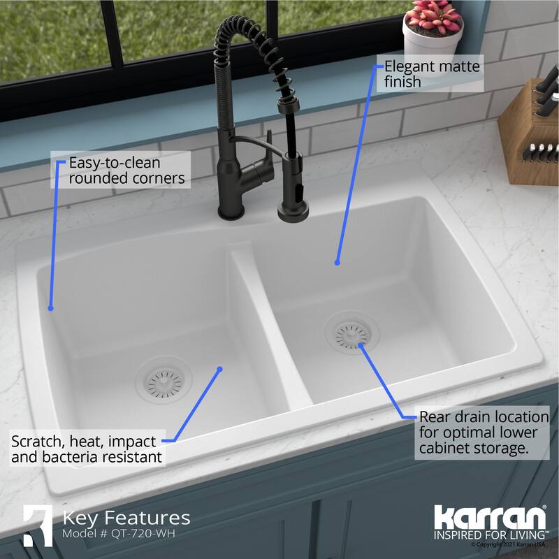 Karran Drop-In Quartz 50/50 Double Bowl Kitchen Sink