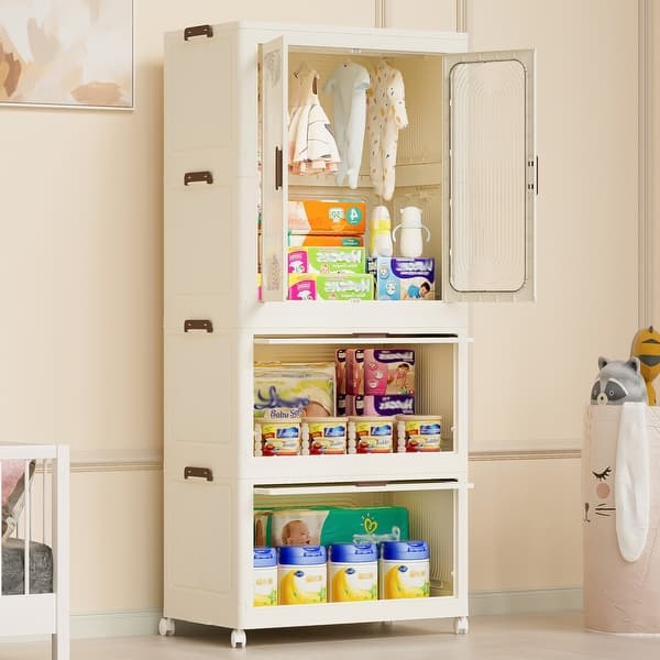 Baby Closet Storage Organizer for Clothes,Clothes Dresser with 4 Cubes &  Hanging Rod - Bed Bath & Beyond - 42408140