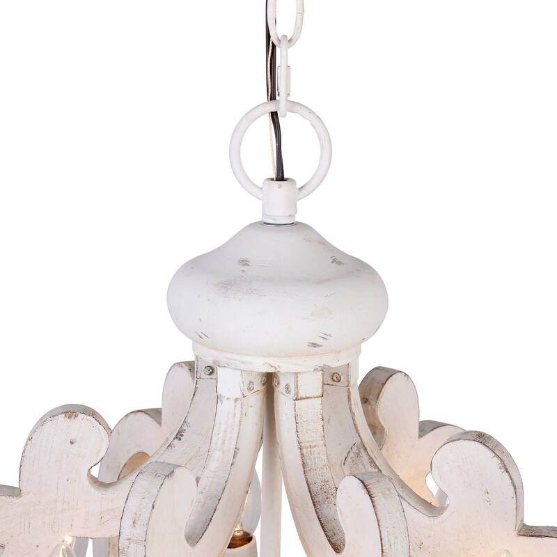 Farmhouse Antique White 6-light Wooden Chandelier - 19.7-in W x 26.8-in H