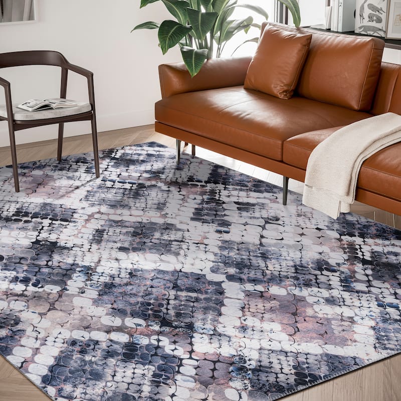 Abani Paloma PAL270A Vintage Brown and Grey Textured Area Rug - 2' x 5' - Black