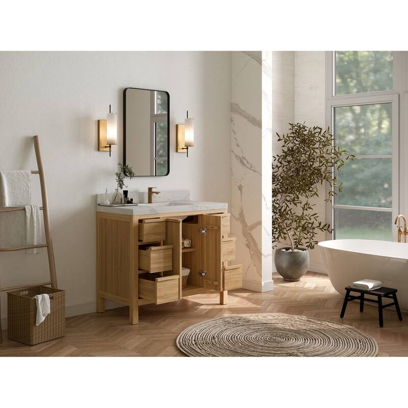 Willow Collections 42 in. W x 22 in. D Elizabeth Solid Teak Single Sink Bathroom Vanity with Countertop