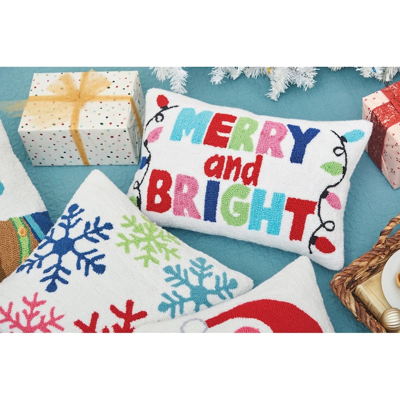 Merry And Bright Hooked Throw Pillow