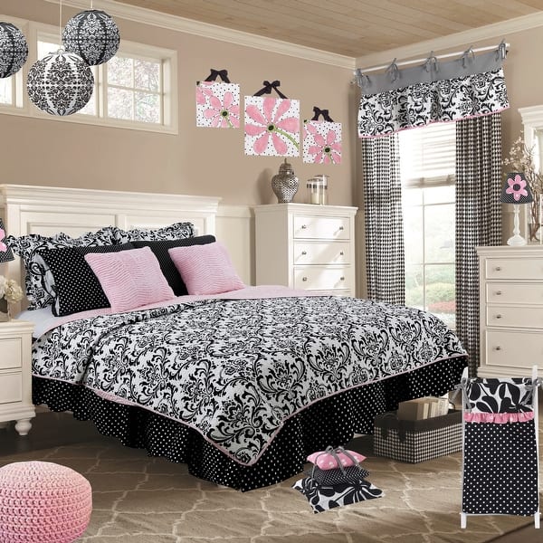 pink black and white damask bedding