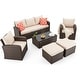 preview thumbnail 25 of 62, EROMMY 6/7 Piece Modular Outdoor Rattan Sofa Set, All-Weather Wicker Patio Furniture with Storage Table, Cushions & Pillows