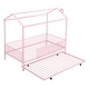 preview thumbnail 25 of 32, Contemporary Mordern Design Twin Size House Platform Bed,Solid Metal Bed with Trundle,Semi-Enclosed Fence