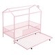 preview thumbnail 5 of 12, Pink Twin Size Metal House Bed with Fence, Kids Bed with Trundle